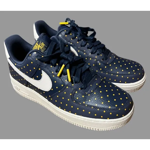 Nike Air Force 1 Women’s Size 9.5 Low Thunder Blue Yellow Ochre Blue Polkadots