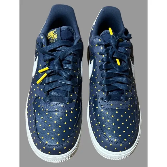 Nike Air Force 1 Women’s Size 9.5 Low Thunder Blue Yellow Ochre Blue Polkadots