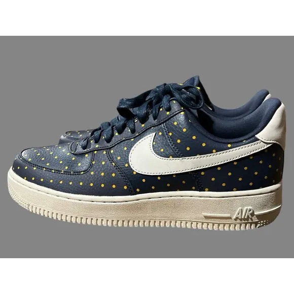 Nike Air Force 1 Women’s Size 9.5 Low Thunder Blue Yellow Ochre Blue Polkadots