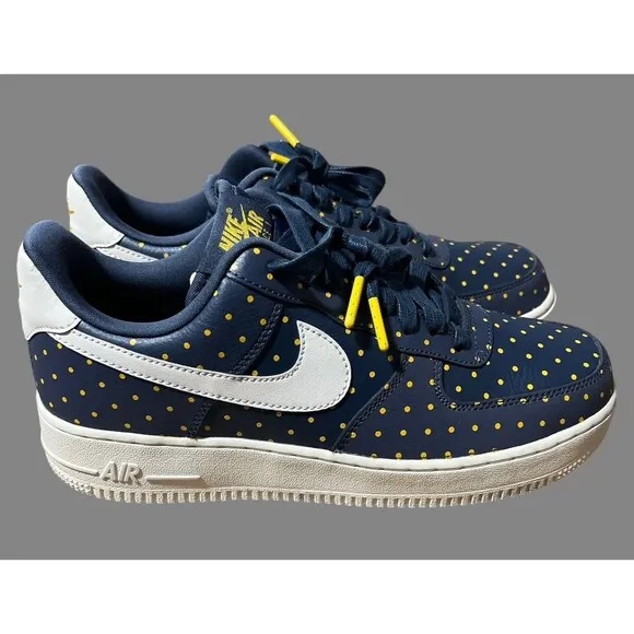Nike Air Force 1 Women’s Size 9.5 Low Thunder Blue Yellow Ochre Blue Polkadots