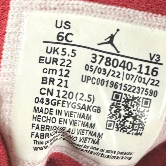 Nike Air Jordan 11 Retro Cherry Baby Size 6C Athletic Shoes Sneakers