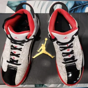 Nike Air Jordan DUB ZeroDV1360-160 White / Fire Red /Black Youth 5 Sneakers