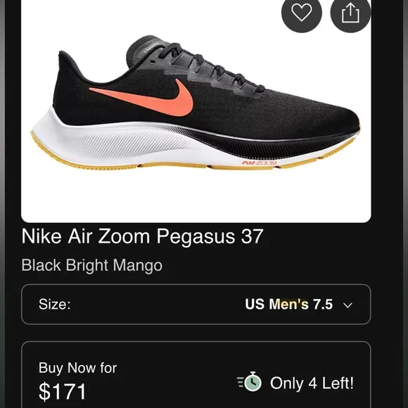 Nike Air Zoom Pegasus 37 Black Bright Mango. Men’s size 7.5. Comes with the box.