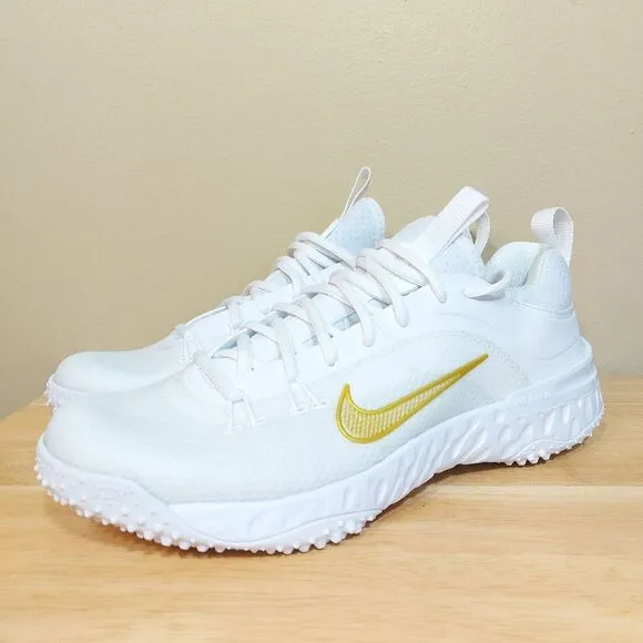 Nike Alpha Huarache 9 Elite Turf LAX Shoes FN0310-100 White Gold Men's Size 9.5