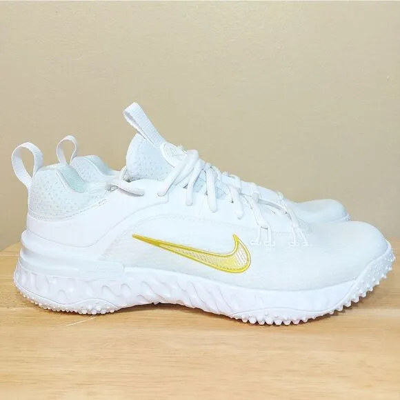 Nike Alpha Huarache 9 Elite Turf LAX Shoes FN0310-100 White Gold Men's Size 9.5