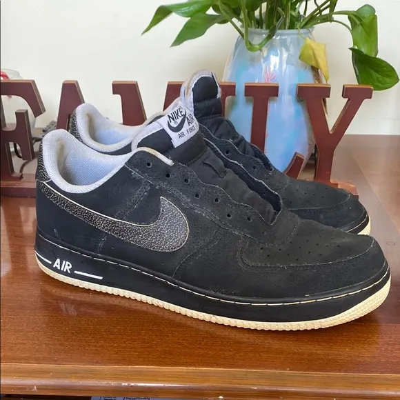 Nike Black on Black Air Force 1 Athletic Shoes Suede