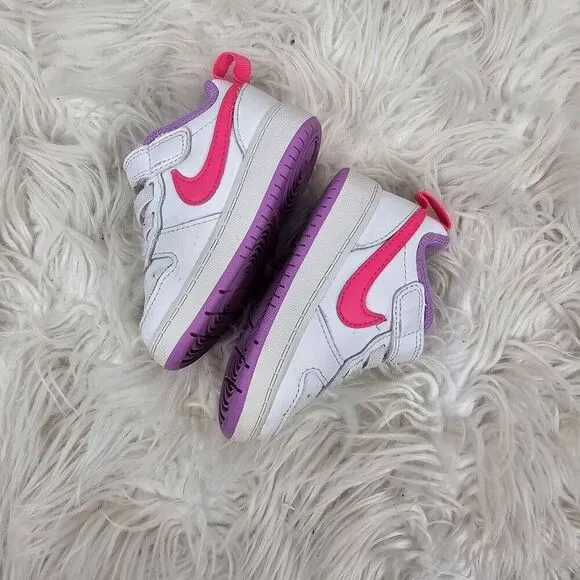 Nike Court Borough Low 2 Girls Size 4C White Pink Shoes BQ5453-111 Sneaker