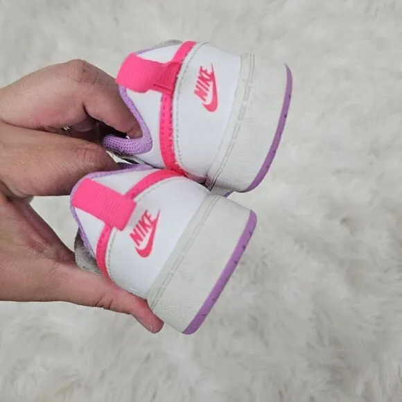 Nike Court Borough Low 2 Girls Size 4C White Pink Shoes BQ5453-111 Sneaker