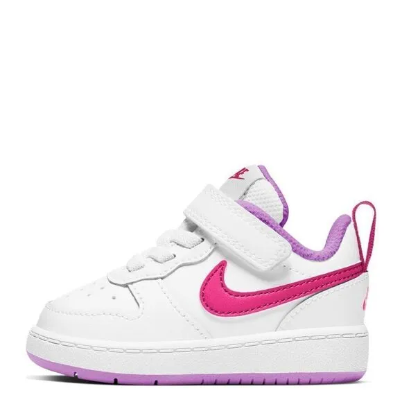 Nike Court Borough Low 2 Girls Size 4C White Pink Shoes BQ5453-111 Sneaker