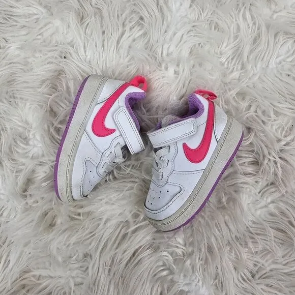 Nike Court Borough Low 2 Girls Size 4C White Pink Shoes BQ5453-111 Sneaker