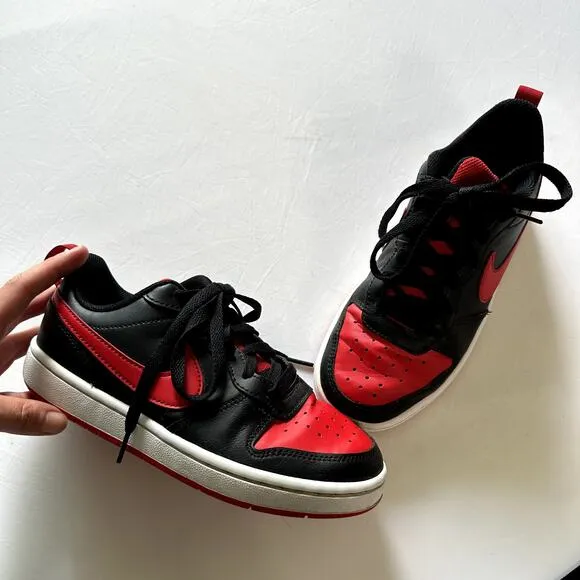 Nike Court Borough Low 2 Red &amp; Black Shoes Sz Y 3.5