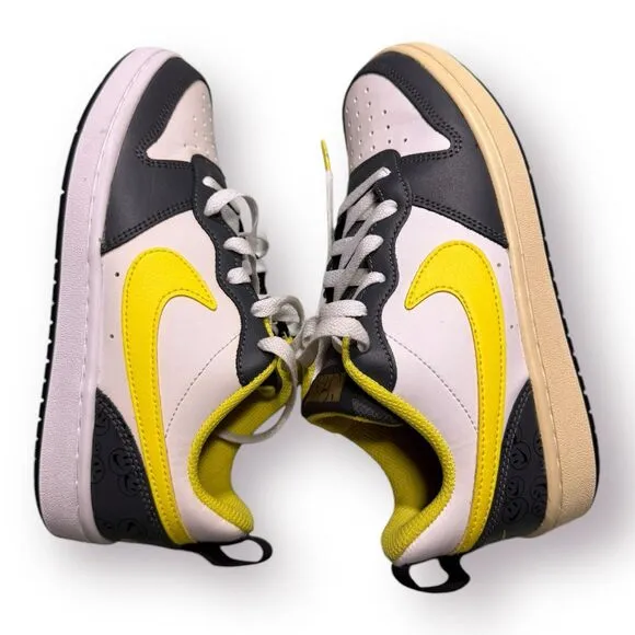Nike Court Borough Low 2 Sneakers Gray‎ White and Yellow Smiley Size 4Y