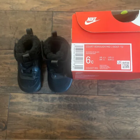 NIKE Court Borough Mid 2 TD Black Toddlers Shoes Size 6c CQ4027 001 New In Box
