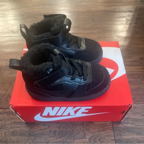 NIKE Court Borough Mid 2 TD Black Toddlers Shoes Size 9c CQ4027 001 New In Box