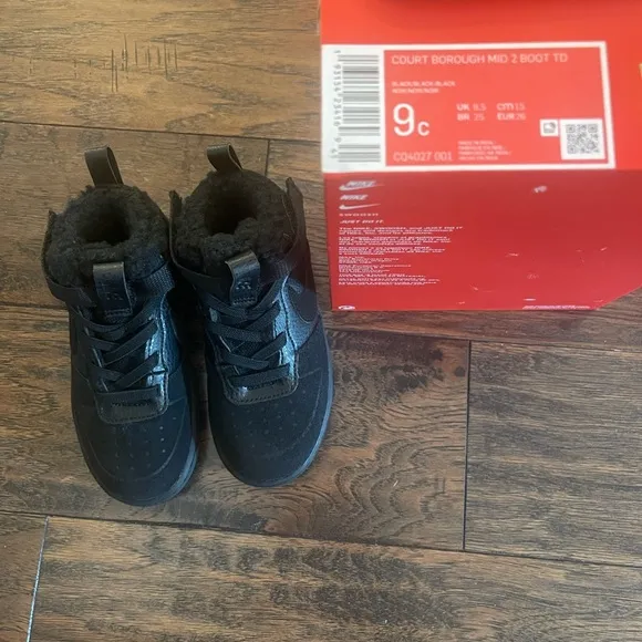 NIKE Court Borough Mid 2 TD Black Toddlers Shoes Size 9c CQ4027 001 New In Box