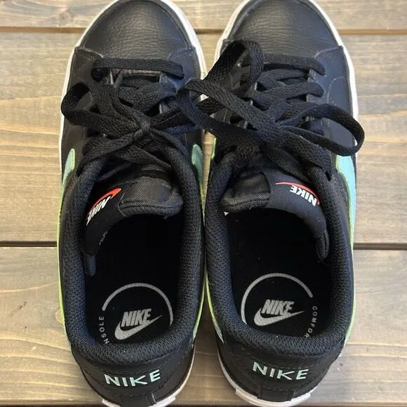 Nike Court Legacy Black Aqua Blue Athletic Shoes Sneakers Size 5.5‎ Excellent