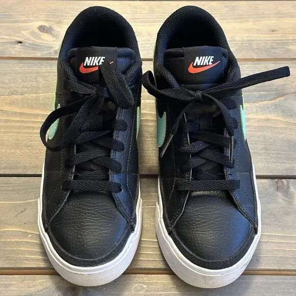 Nike Court Legacy Black Aqua Blue Athletic Shoes Sneakers Size 5.5‎ Excellent