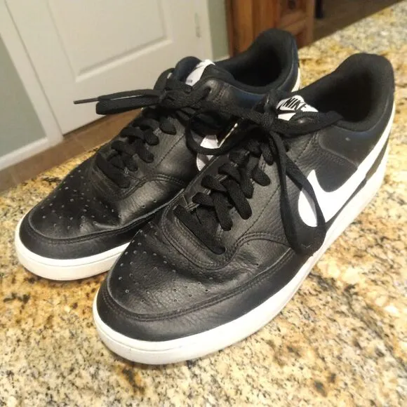 Nike Court Vision Low Black/White Leather Shoes Sneaker Men's Size 9 CD5463-001
