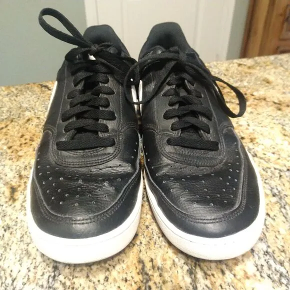 Nike Court Vision Low Black/White Leather Shoes Sneaker Men's Size 9 CD5463-001