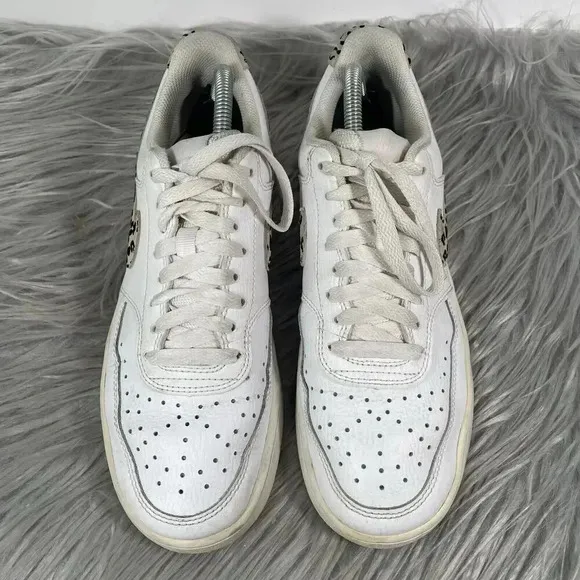 Nike Court Vision Low Leopard Swoosh Womens Size 8 White Sneakers
