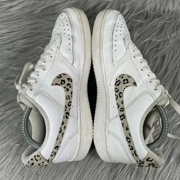 Nike Court Vision Low Leopard Swoosh Womens Size 8 White Sneakers