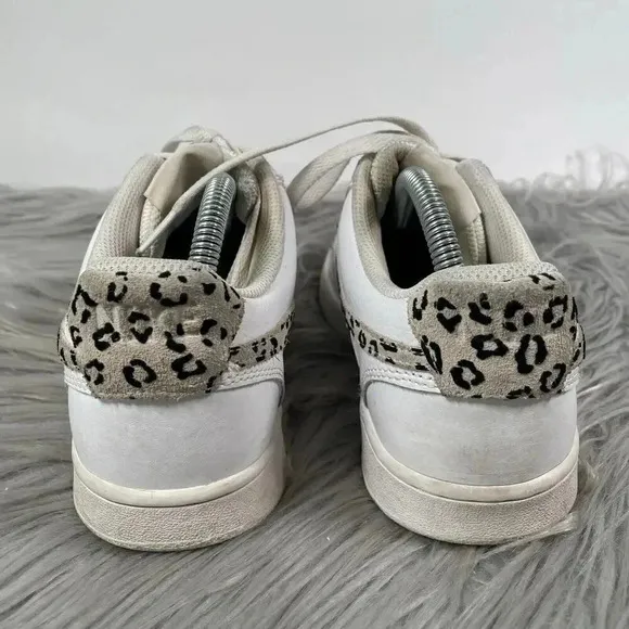 Nike Court Vision Low Leopard Swoosh Womens Size 8 White Sneakers