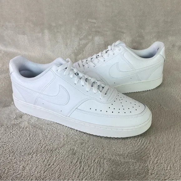 Nike Court Vision Low Men's Sneakers Shoes Size 10.5 Triple White Leather NEW