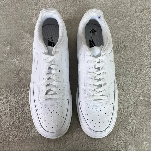 Nike Court Vision Low Men's Sneakers Shoes Size 10.5 Triple White Leather NEW