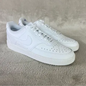Nike Court Vision Low Men's Sneakers Shoes Size 10.5 Triple White Leather NEW