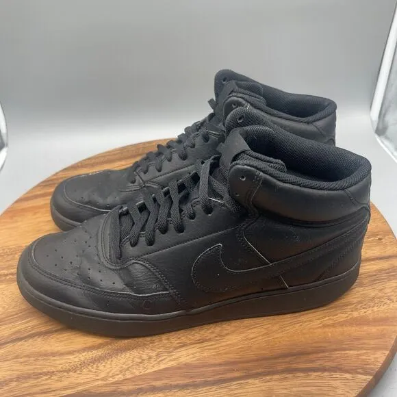 Nike Court Vision Mid Shoes Mens Size 12 Triple Black Leather Basketball Sneaker