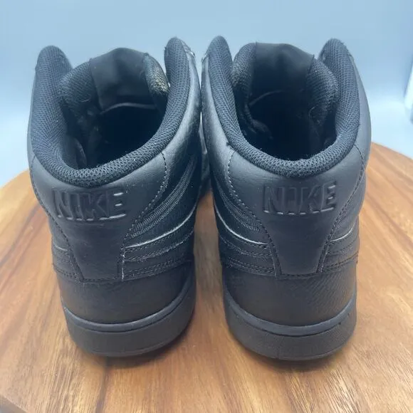 Nike Court Vision Mid Shoes Mens Size 12 Triple Black Leather Basketball Sneaker