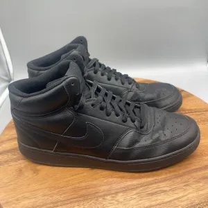 Nike Court Vision Mid Shoes Mens Size 12 Triple Black Leather Basketball Sneaker