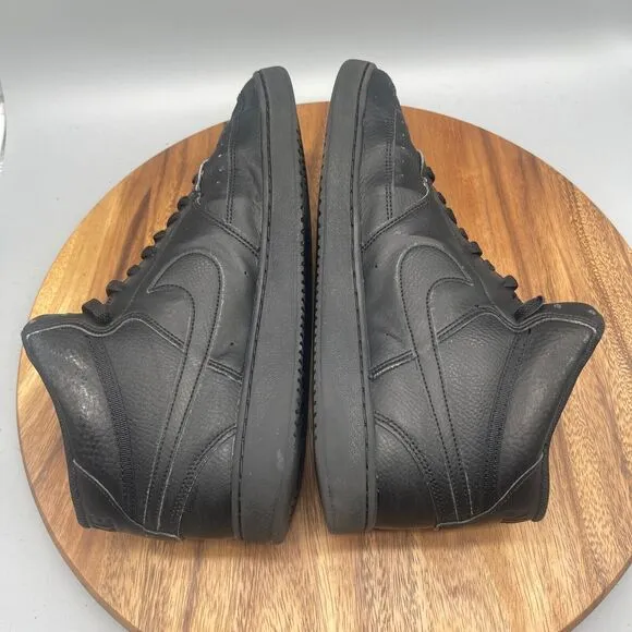 Nike Court Vision Mid Shoes Mens Size 12 Triple Black Leather Basketball Sneaker
