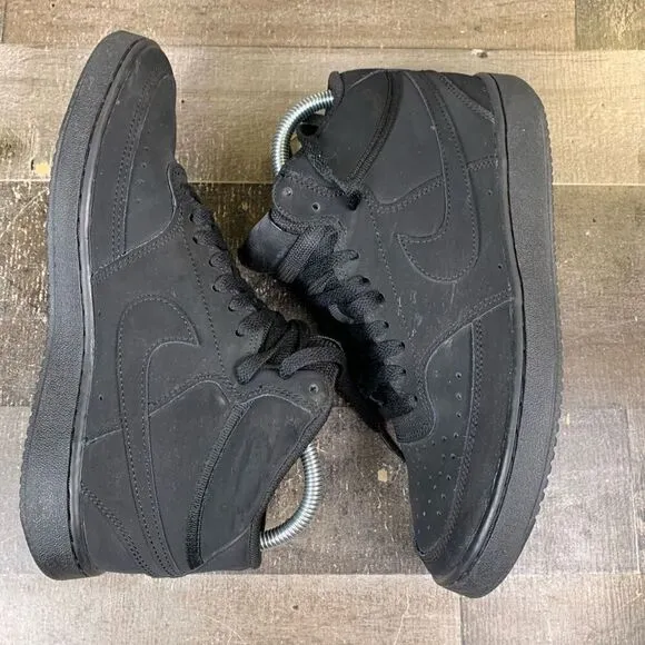 Nike Court Vision Mid Mens Size 7 Triple Black Sneakers Shoes CU6620-001