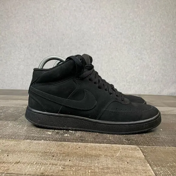 Nike Court Vision Mid Mens Size 7 Triple Black Sneakers Shoes CU6620-001