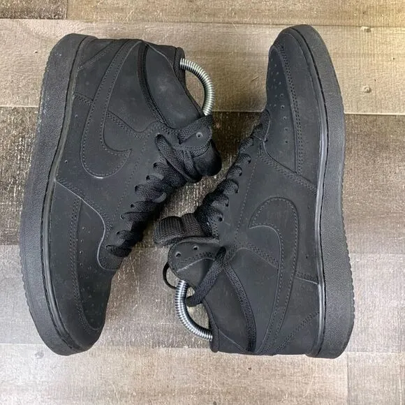 Nike Court Vision Mid Mens Size 7 Triple Black Sneakers Shoes CU6620-001