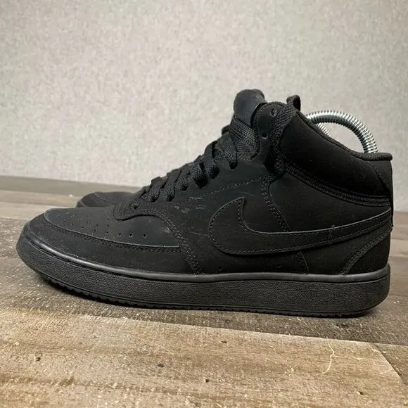 Nike Court Vision Mid Mens Size 7 Triple Black Sneakers Shoes CU6620-001