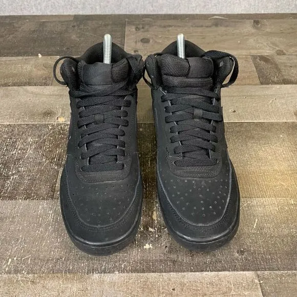 Nike Court Vision Mid Mens Size 7 Triple Black Sneakers Shoes CU6620-001