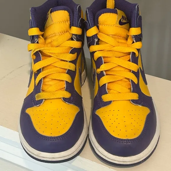 Nike Dunk High GS Lakers Court Kids Shoes 13C Purple Gold Sneakers DZ4455-500