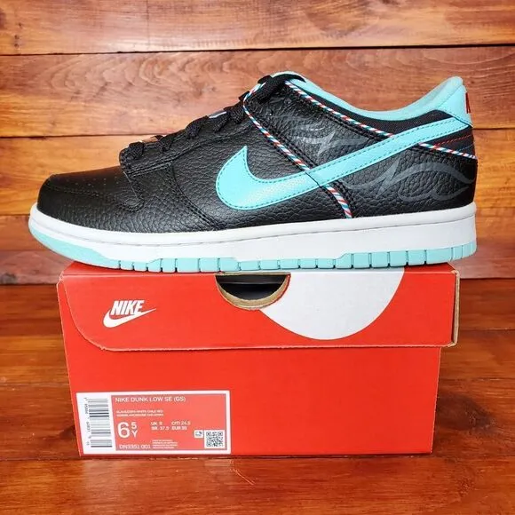 Nike Dunk Low SE Shoes GS 6.5Y Womens 8 Black Copa White Chile Red Noir New‎