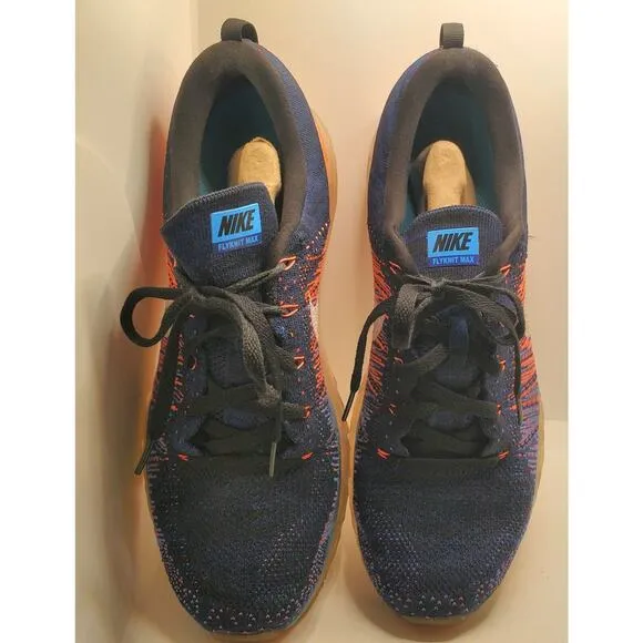 Nike Flyknit Max Blue Glow Bright Mango Mens Size 12 620469-008 Running Shoes