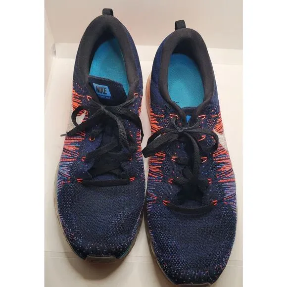 Nike Flyknit Max Blue Glow Bright Mango Mens Size 12 620469-008 Running Shoes