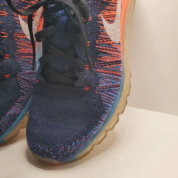 Nike Flyknit Max Blue Glow Bright Mango Mens Size 12 620469-008 Running Shoes
