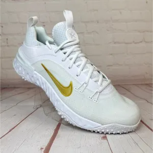 Nike Huarache 9 Elite TF Turf LAX White Gold Lacrosse Shoes Size 10.5 FN0310-100