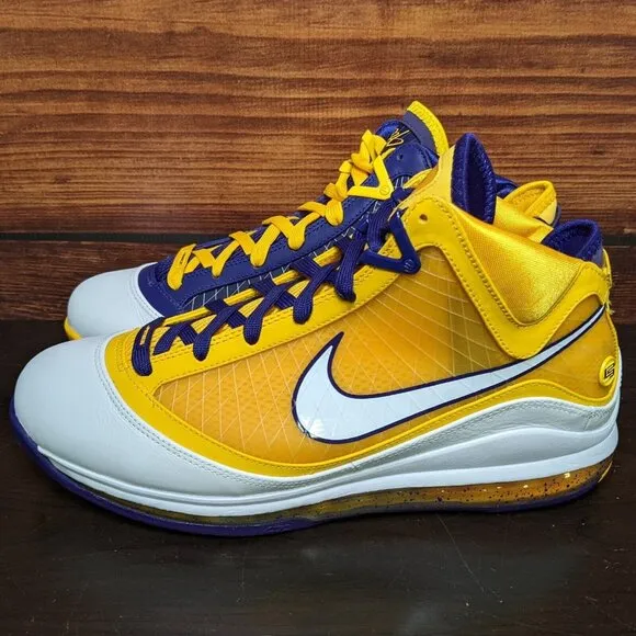 Nike LeBron 7 VII QS Media Day Men's 11 Lakers Purple Yellow Shoes CW2300-500