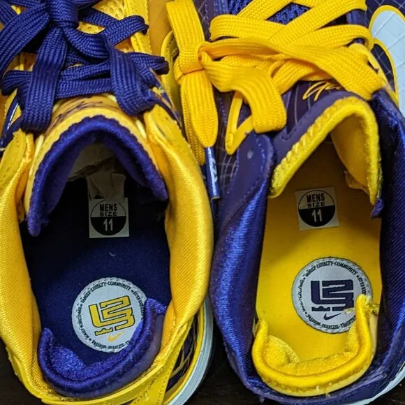Nike LeBron 7 VII QS Media Day Men's 11 Lakers Purple Yellow Shoes CW2300-500