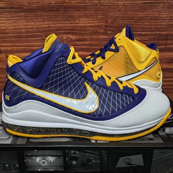 Nike LeBron 7 VII QS Media Day Men's 11 Lakers Purple Yellow Shoes CW2300-500