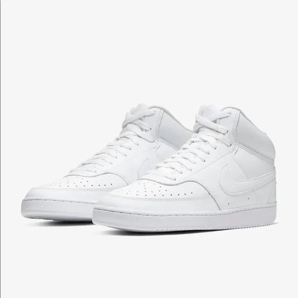 Nike Men's Court Vision Mid White On White Leather Sneakers Size 9