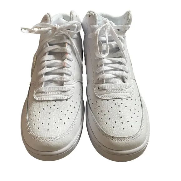 Nike Men's Court Vision Mid White On White Leather Sneakers Size 9