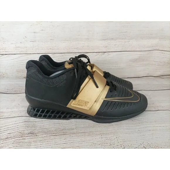 Nike Mens Weight lifting Shoes Sz 13 Romaleos 3X Black/Metallic Gold